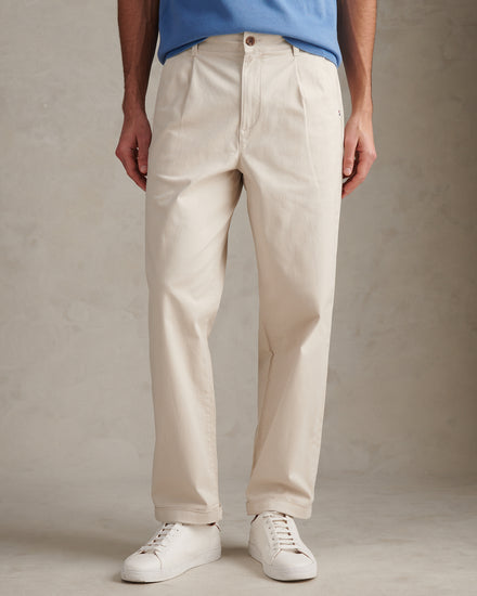 Mens Pleat Front Lightweight Chino Trousers Beige