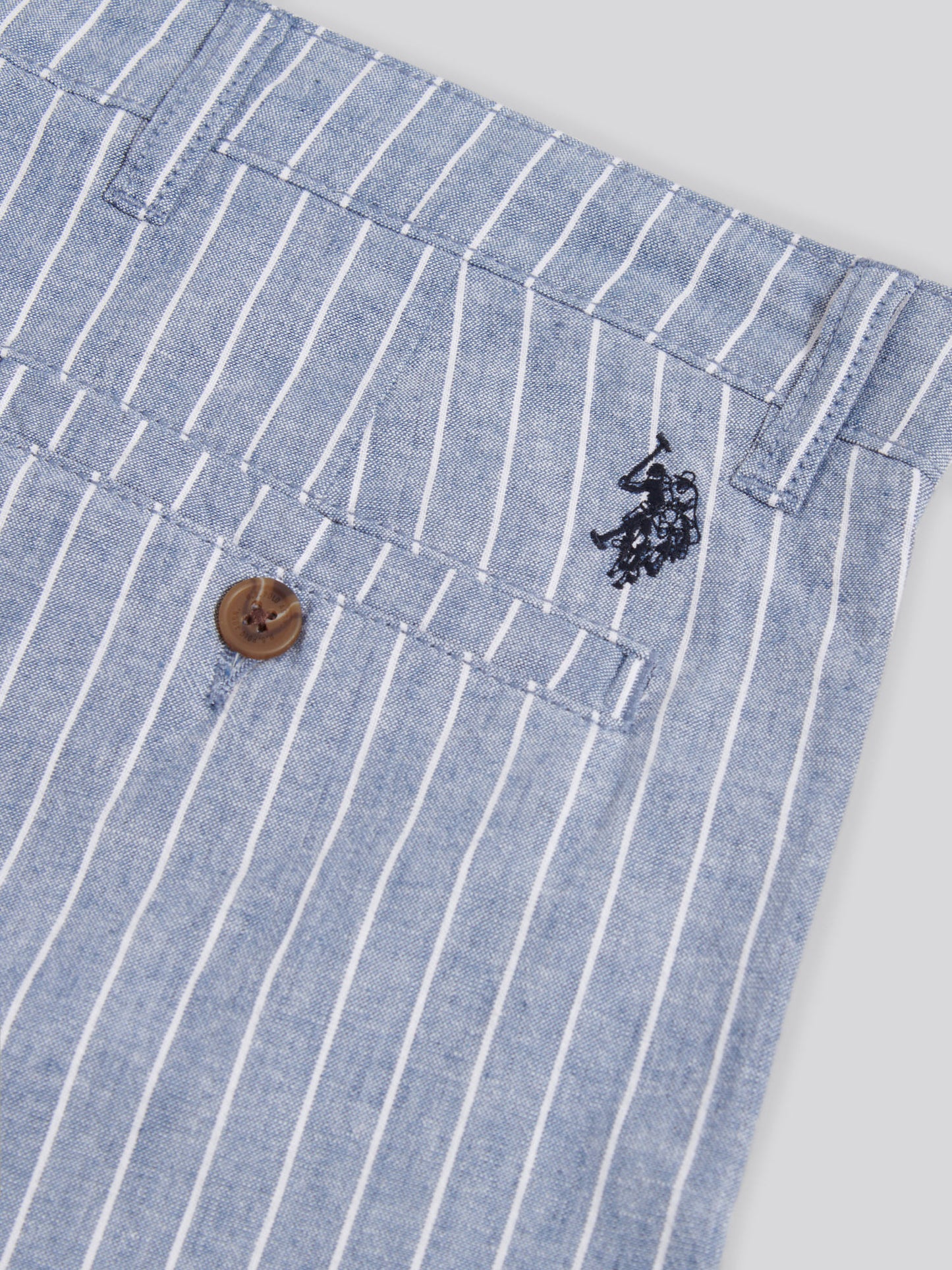 Mens Striped Linen Blend Chino Short Blue Horizon