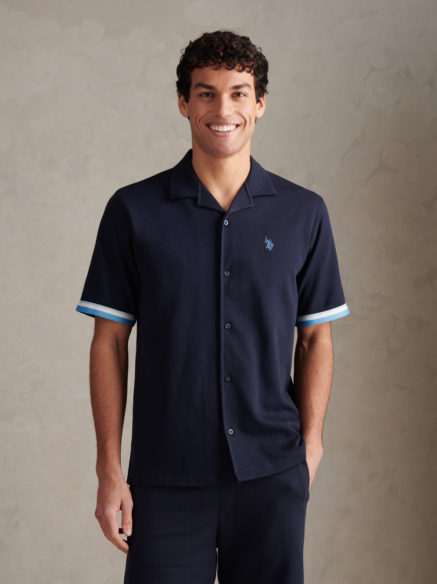Mens Twill Taped Revere Collar Shirt Dark Sapphire Navy