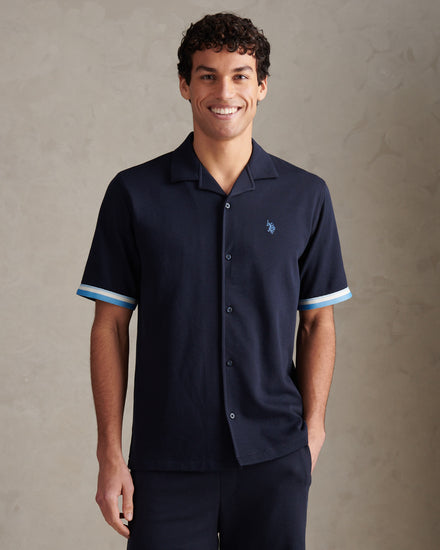 Mens Twill Taped Revere Collar Shirt Dark Sapphire Navy
