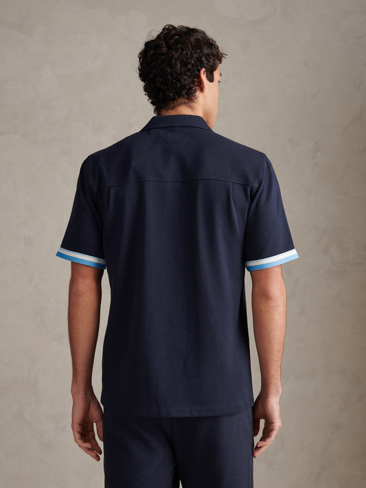 Mens Twill Taped Revere Collar Shirt Dark Sapphire Navy