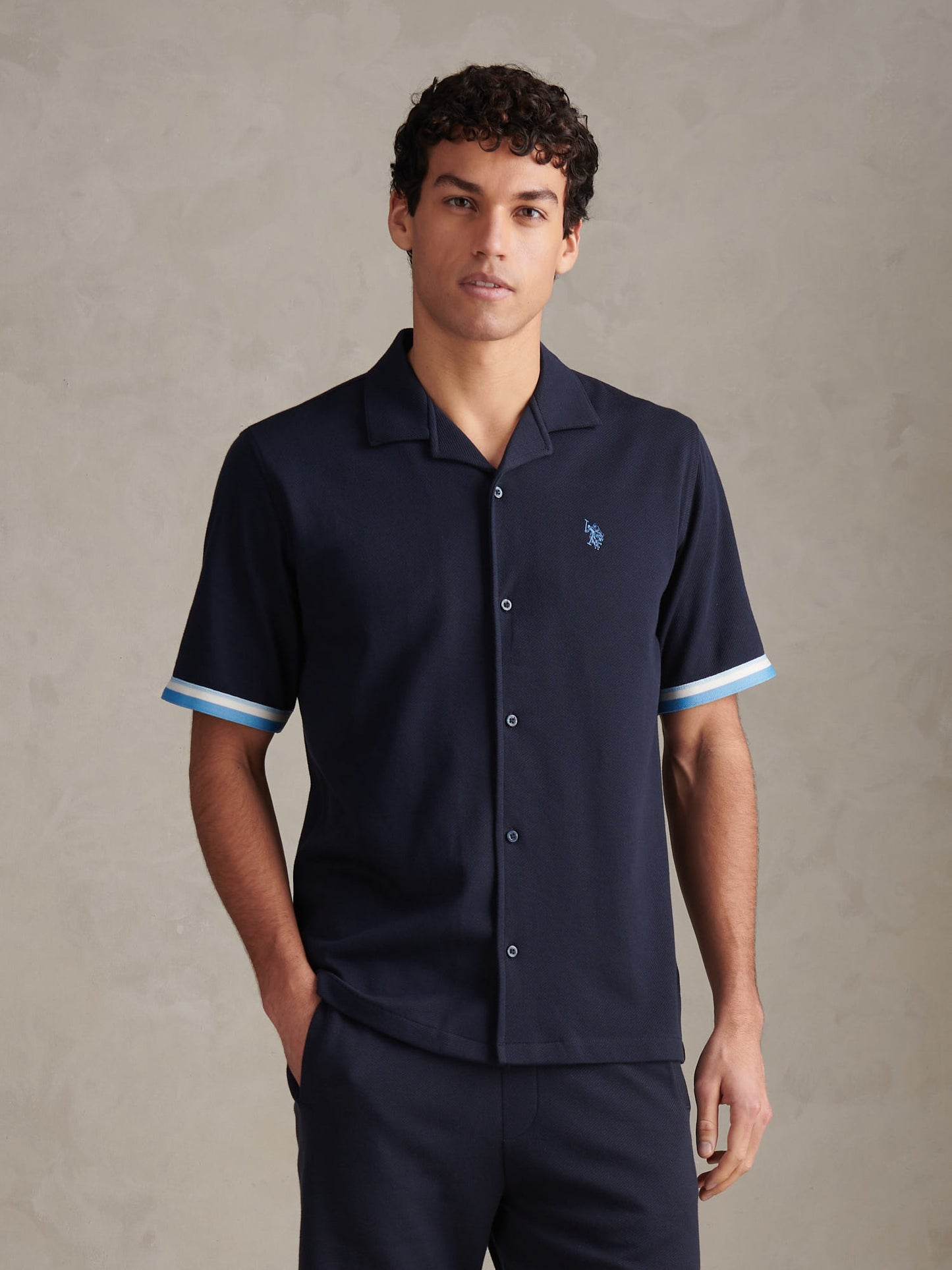Mens Twill Taped Revere Collar Shirt Dark Sapphire Navy