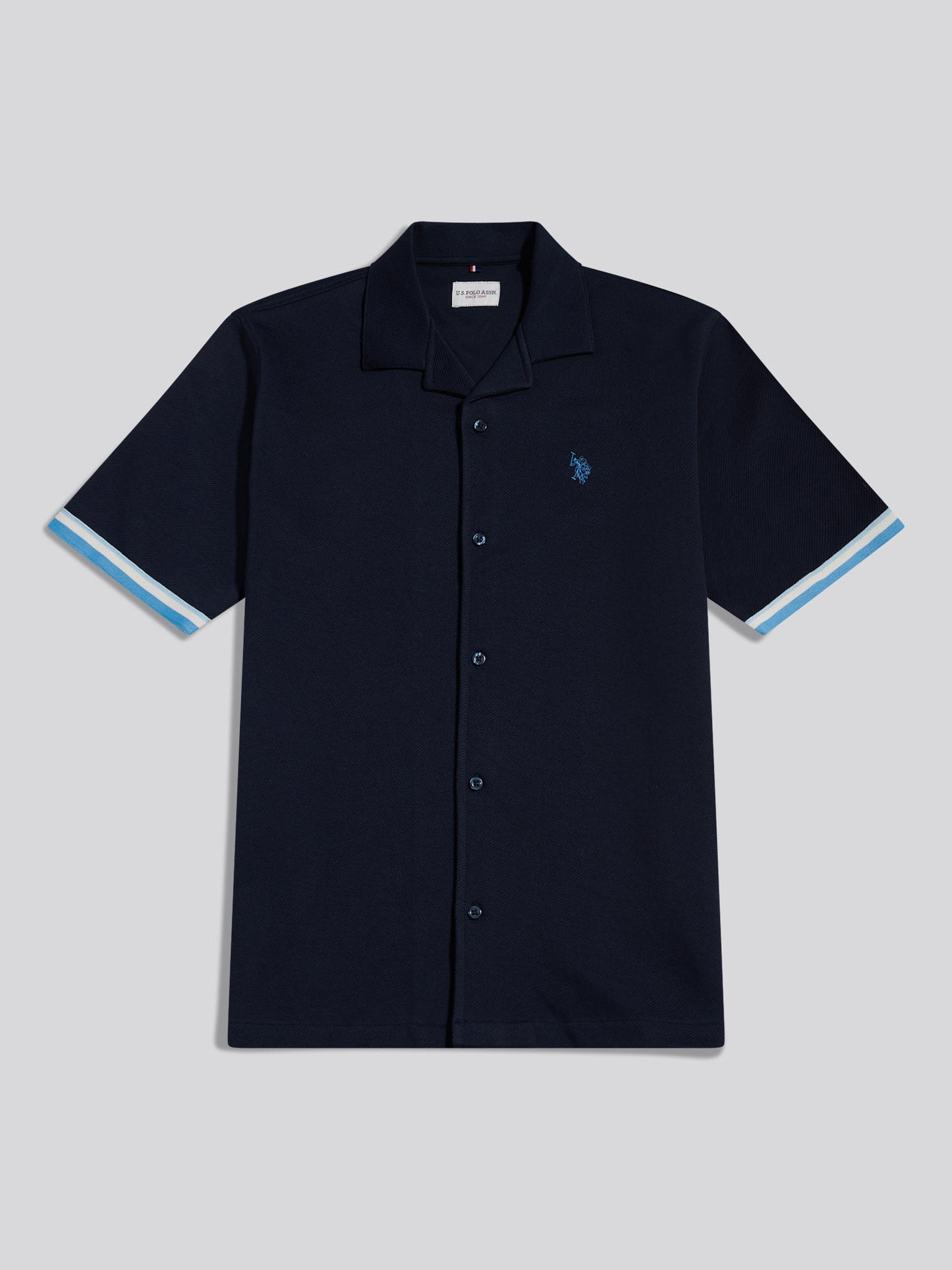 Mens Twill Taped Revere Collar Shirt Dark Sapphire Navy