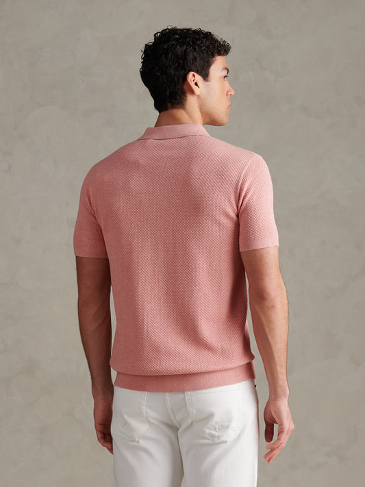 Mens Moss Stitch Knit Polo Shirt Mauveglow Marl