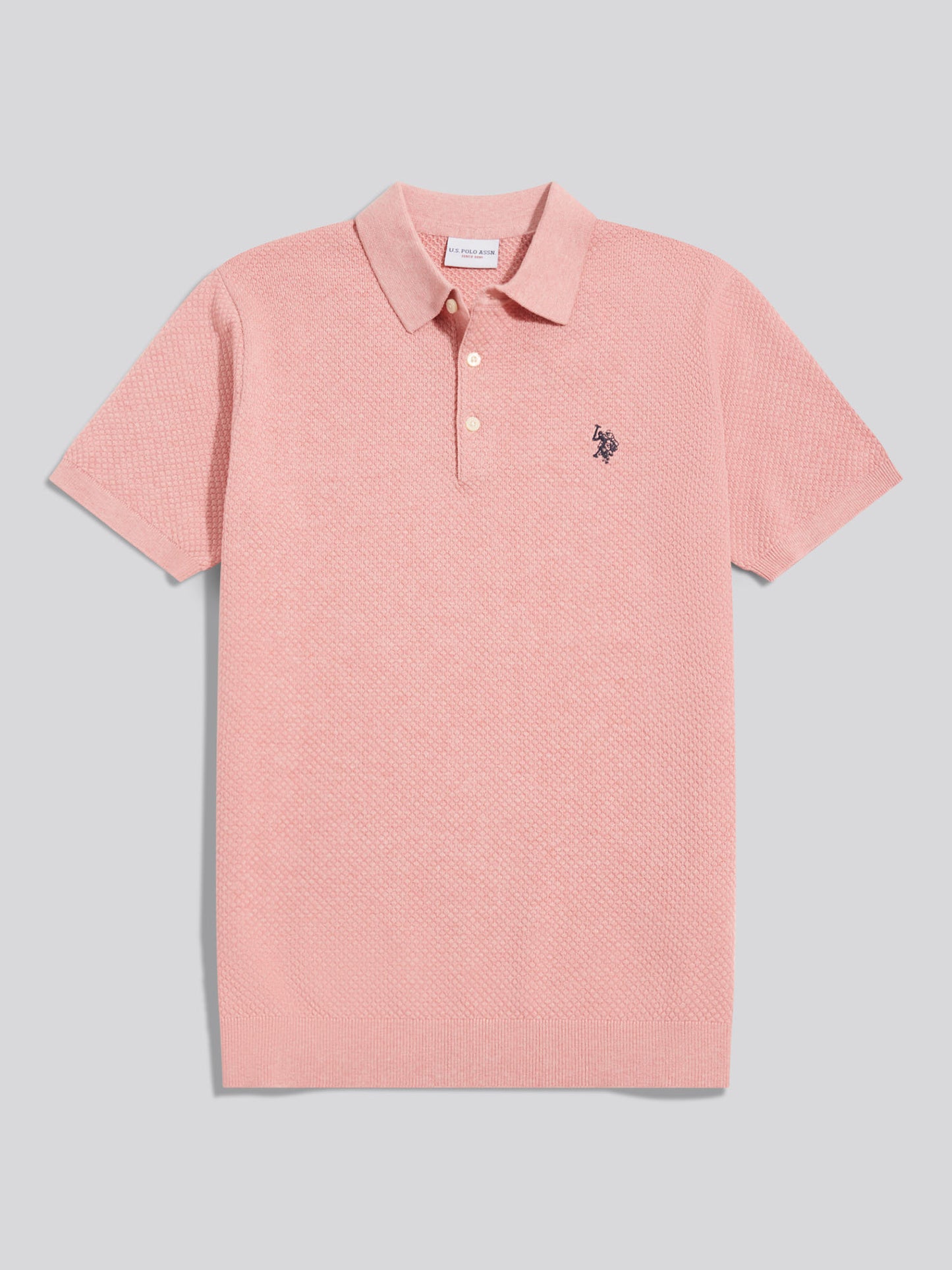 Mens Moss Stitch Knit Polo Shirt Mauveglow Marl