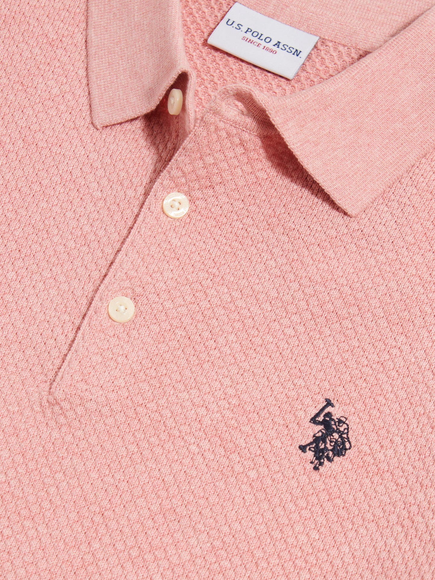 Mens Moss Stitch Knit Polo Shirt Mauveglow Marl