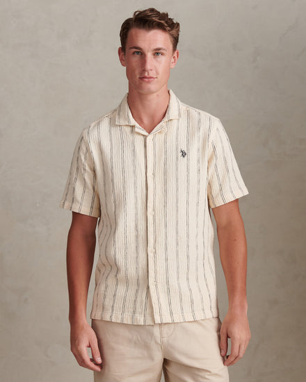 Mens Stripe Open Collar Short Sleeve Shirt Atmosphere