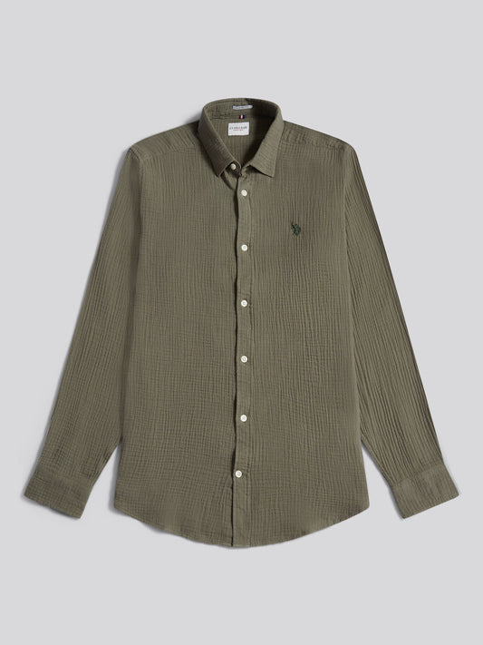 Mens Double Cloth Shirt Mulled Basil