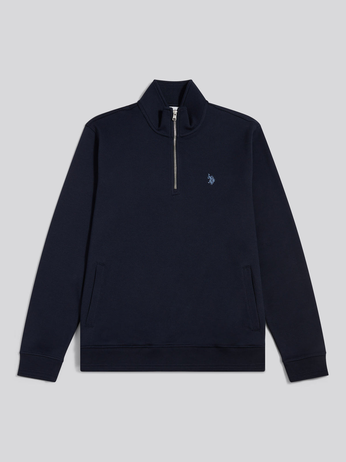 Mens Twill Textured 1/4 Zip Funnel Sweatshirt Dark Sapphire Navy