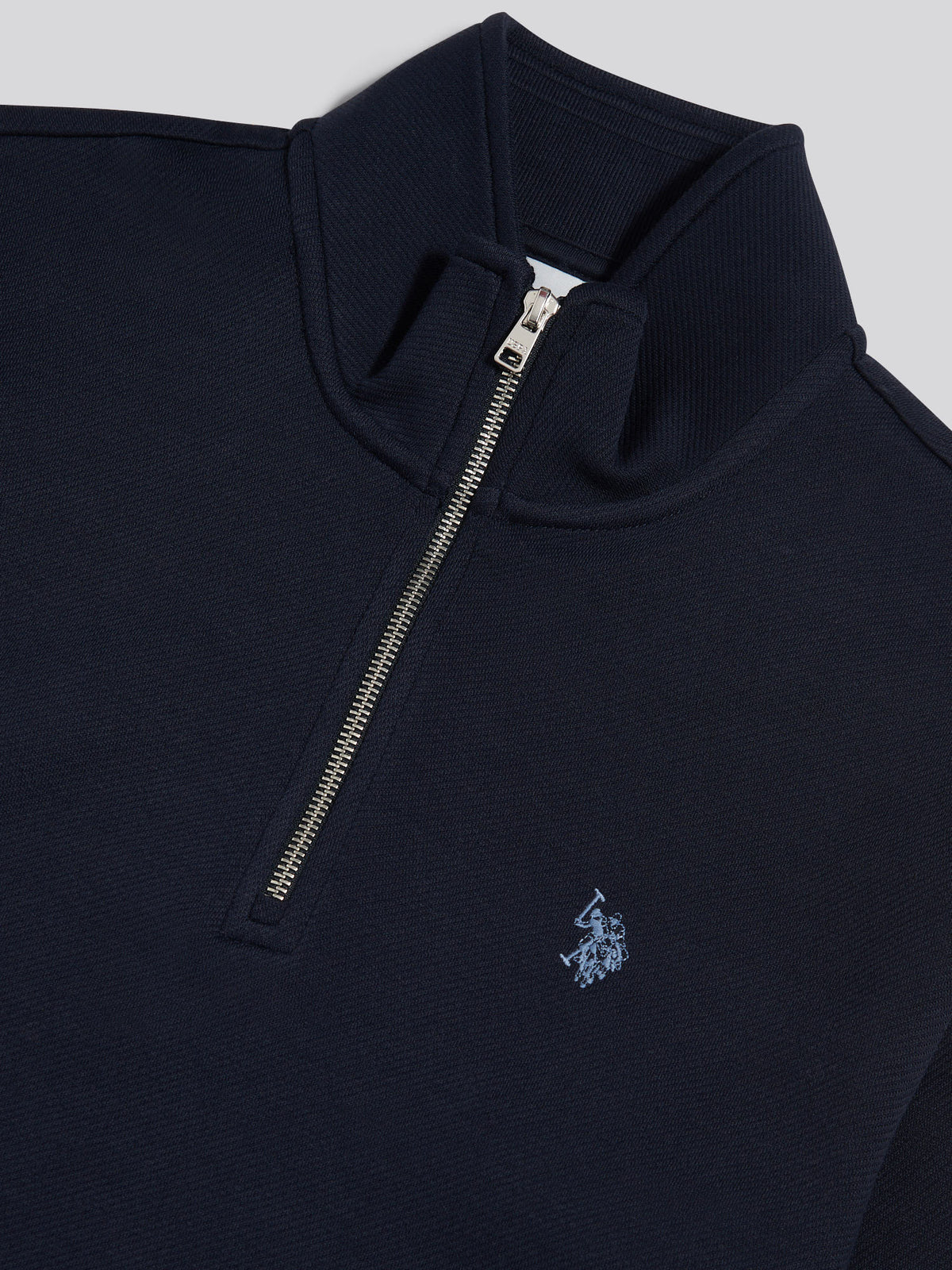 Mens Twill Textured 1/4 Zip Funnel Sweatshirt Dark Sapphire Navy