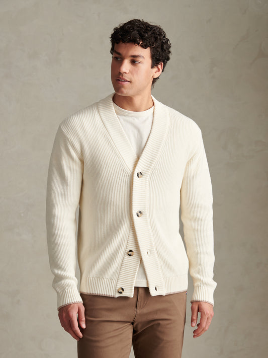 Mens Open Collar Knitted Cardigan Whisper White