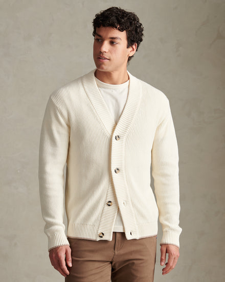 Mens Open Collar Knitted Cardigan Whisper White