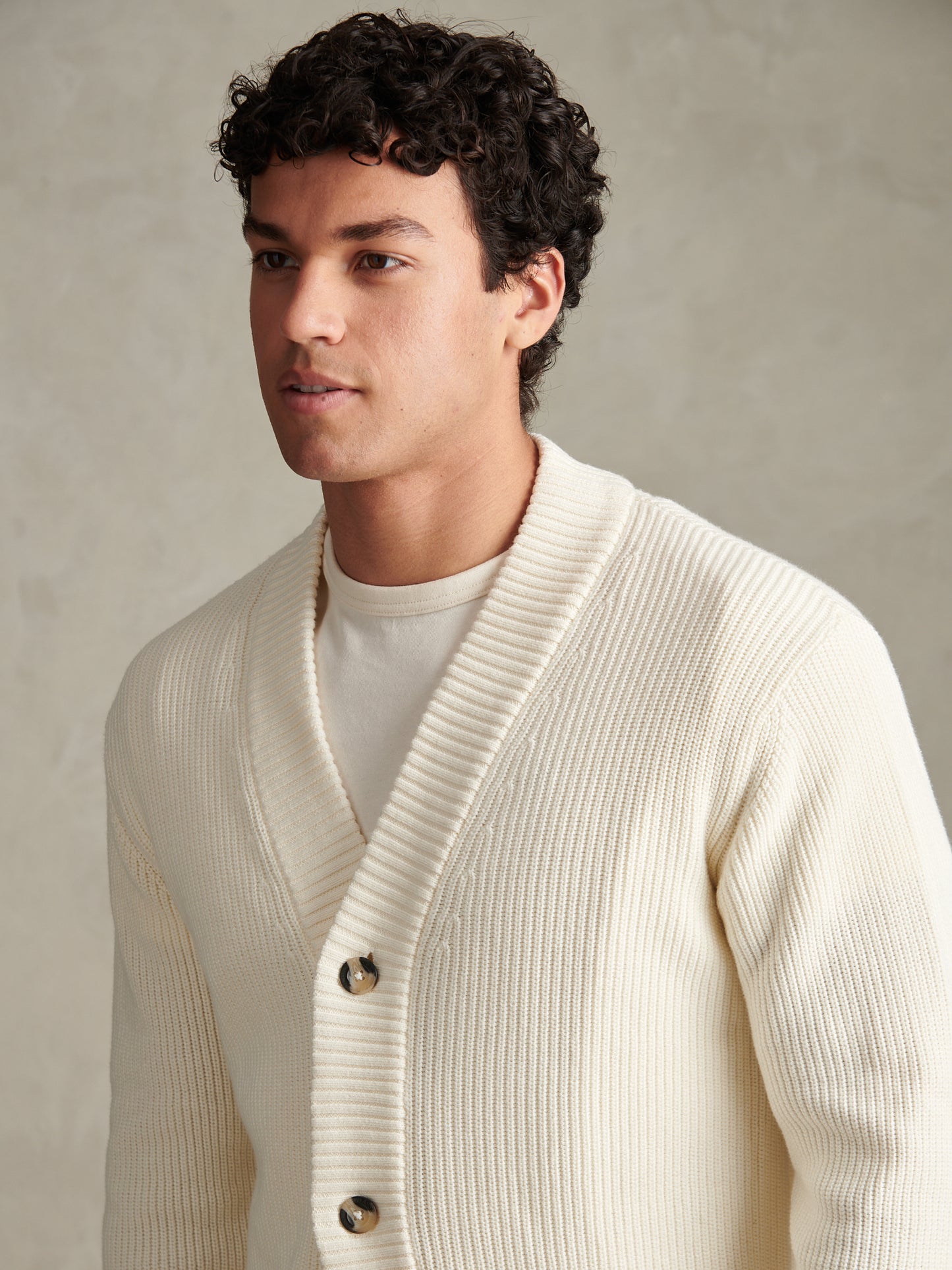 Mens Open Collar Knitted Cardigan Whisper White