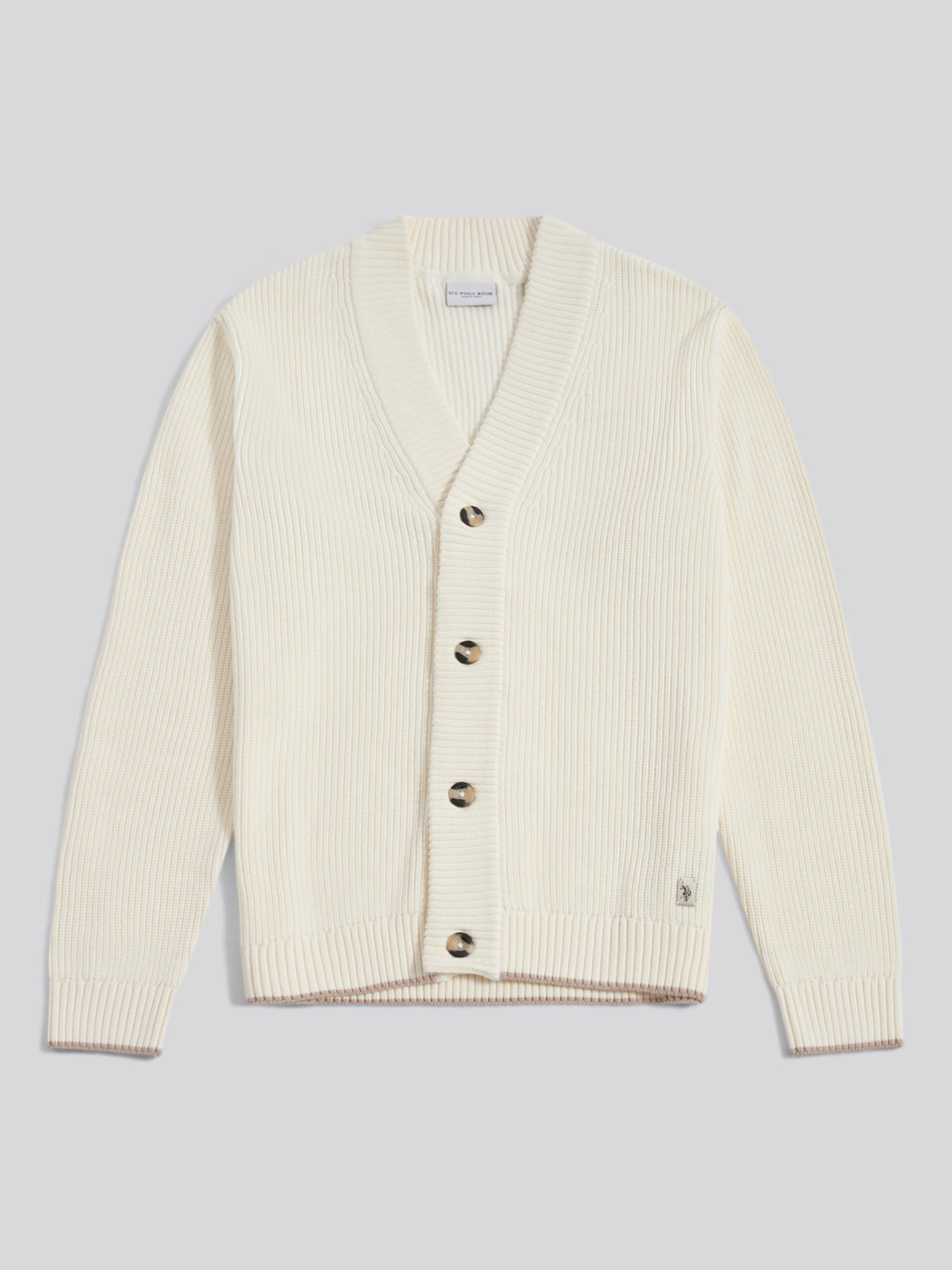 Mens Open Collar Knitted Cardigan Whisper White