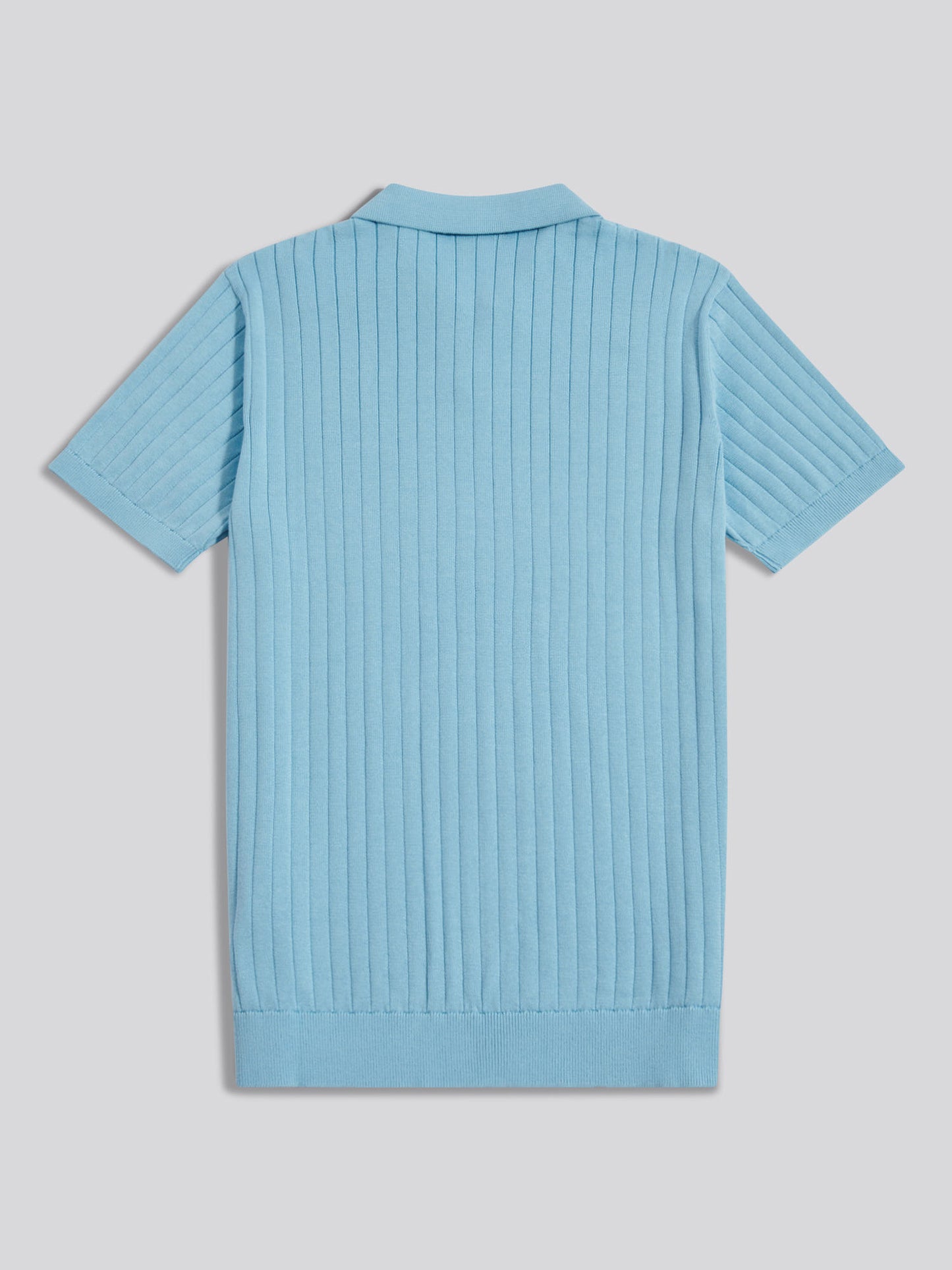 Mens Revere Collar Vertical Knit Polo Shirt Air Blue