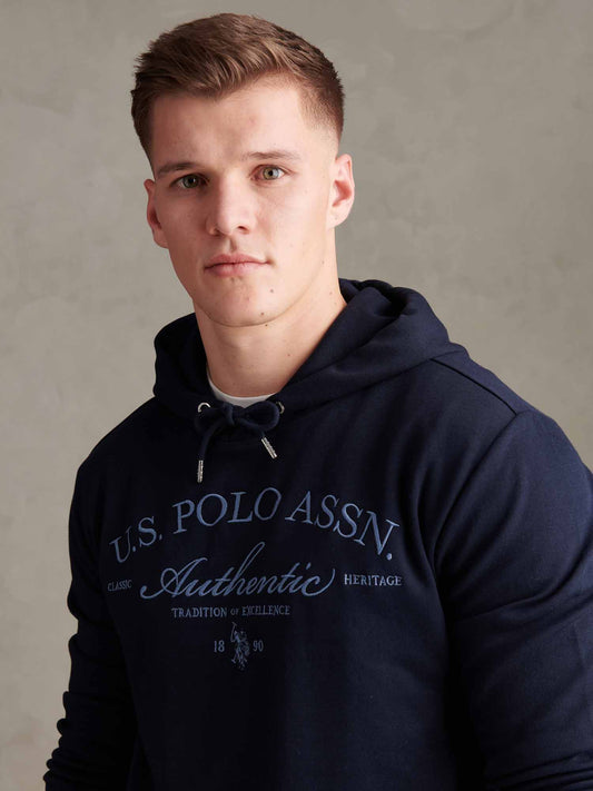 Mens Drop Shoulder Arch Script Hoodie Dark Sapphire Navy