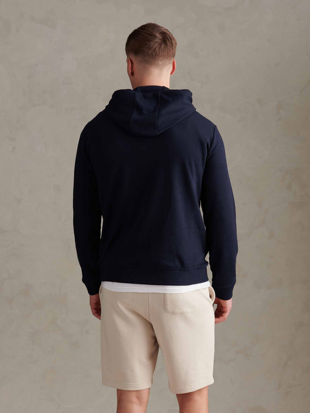 Mens Drop Shoulder Arch Script Hoodie Dark Sapphire Navy