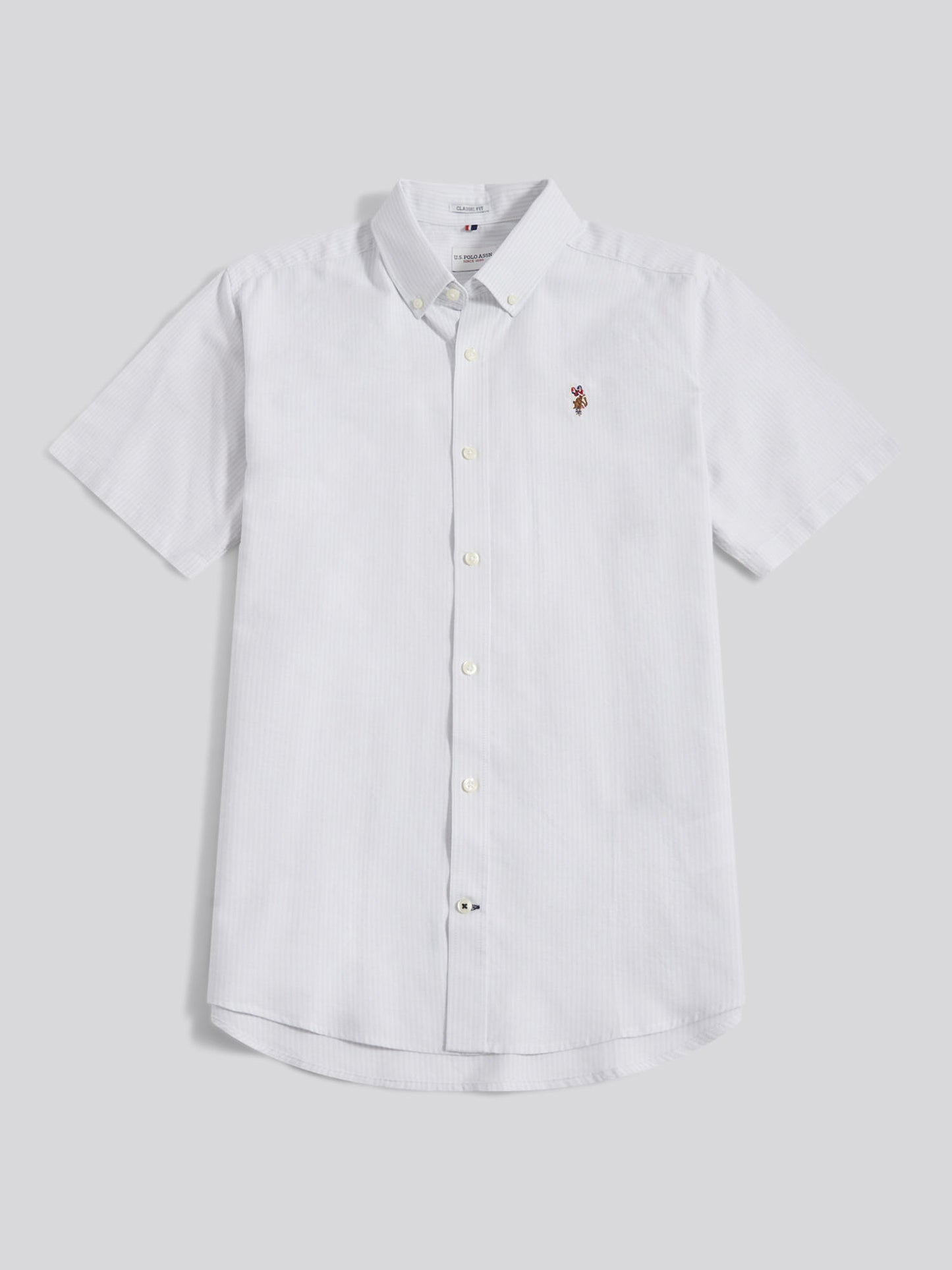 Mens Oxford Stripe Short Sleeve Shirt Ice Blue