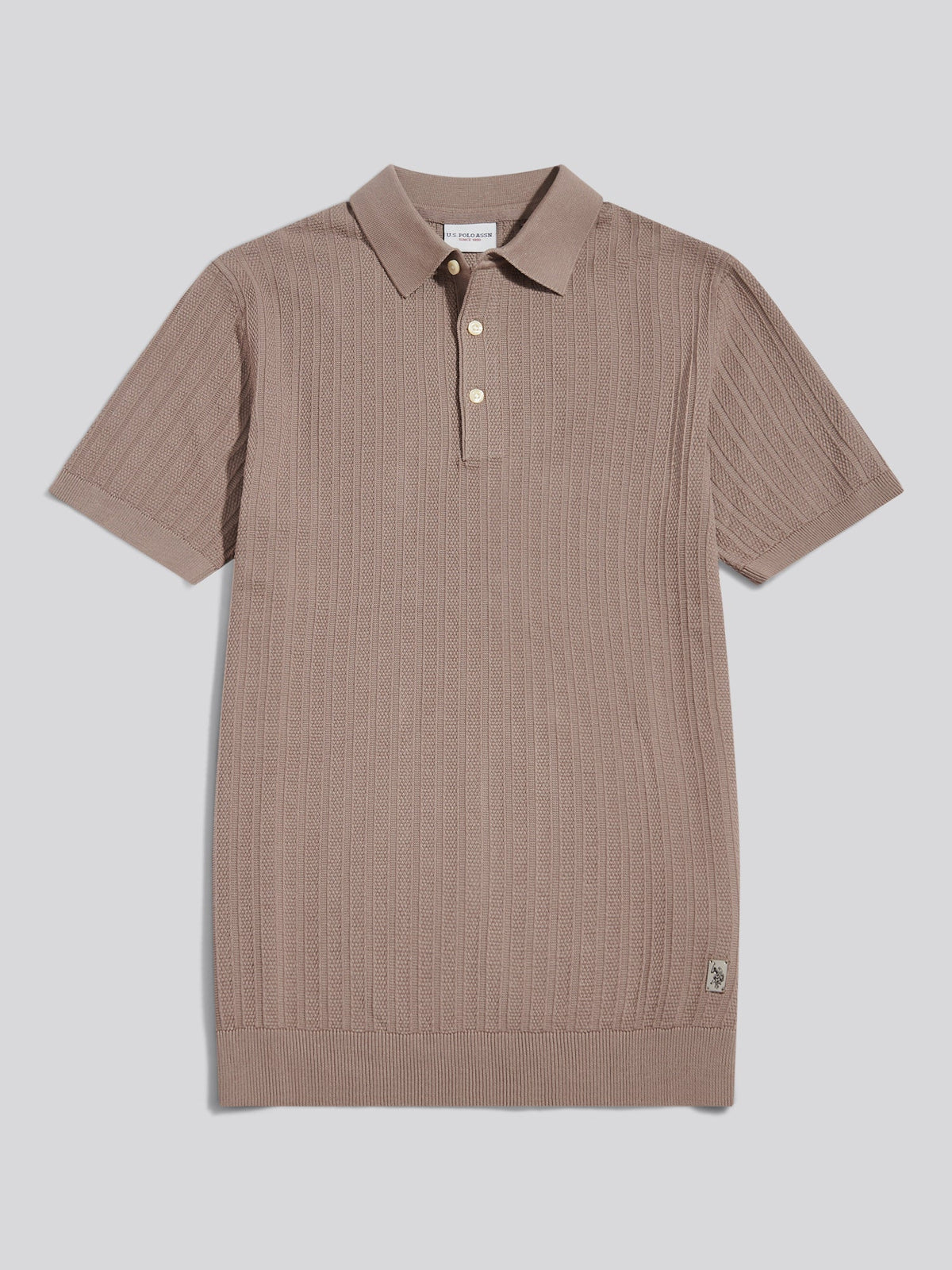Mens Vertical Texture Knitted Polo Shirt Cinder