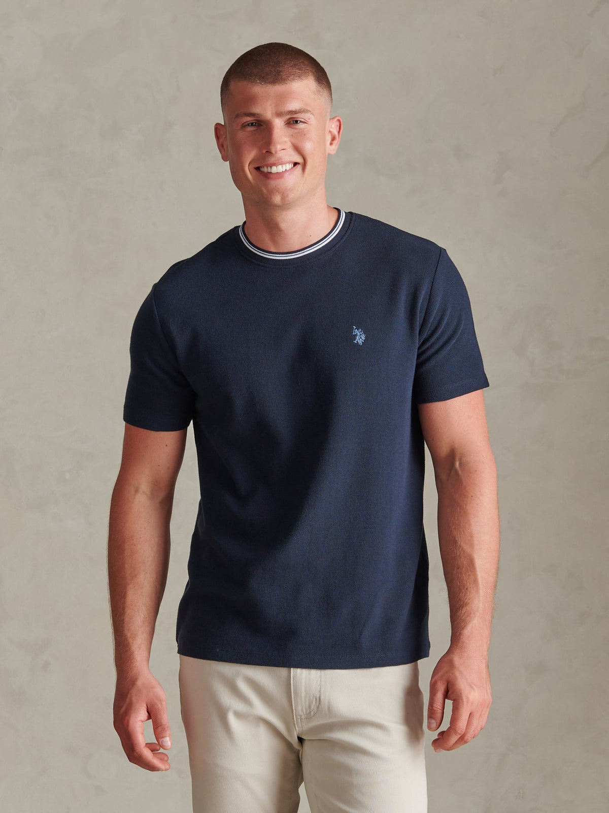 Mens Honeycomb Pique Tipped T-Shirt Dark Sapphire Navy / Moonlight Blue DHM