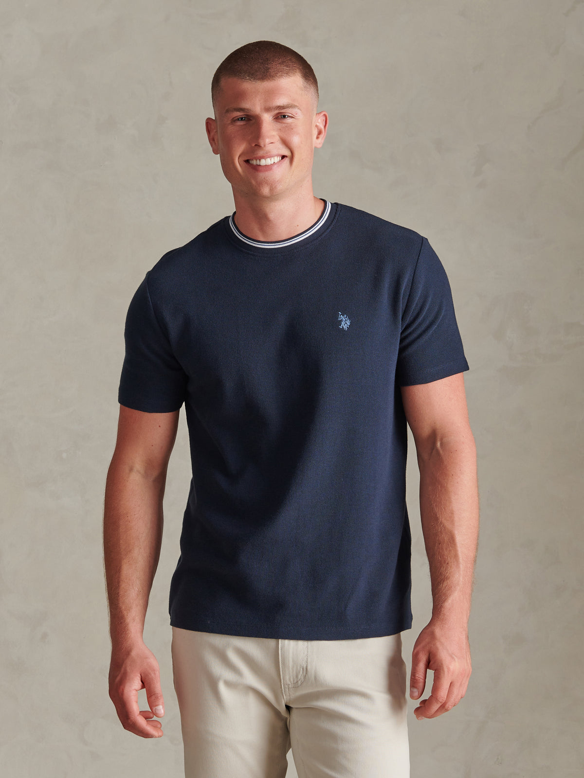 Mens Honeycomb Pique Tipped T-Shirt Dark Sapphire Navy / Moonlight Blue DHM