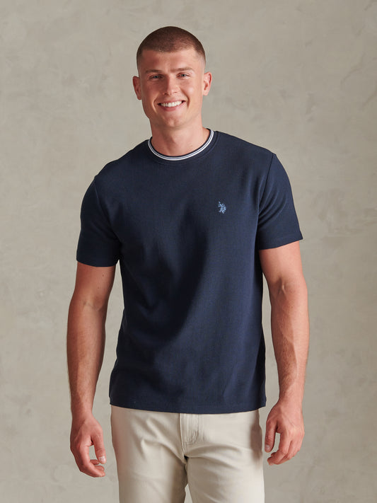Mens Honeycomb Pique Tipped T-Shirt Dark Sapphire Navy / Moonlight Blue DHM