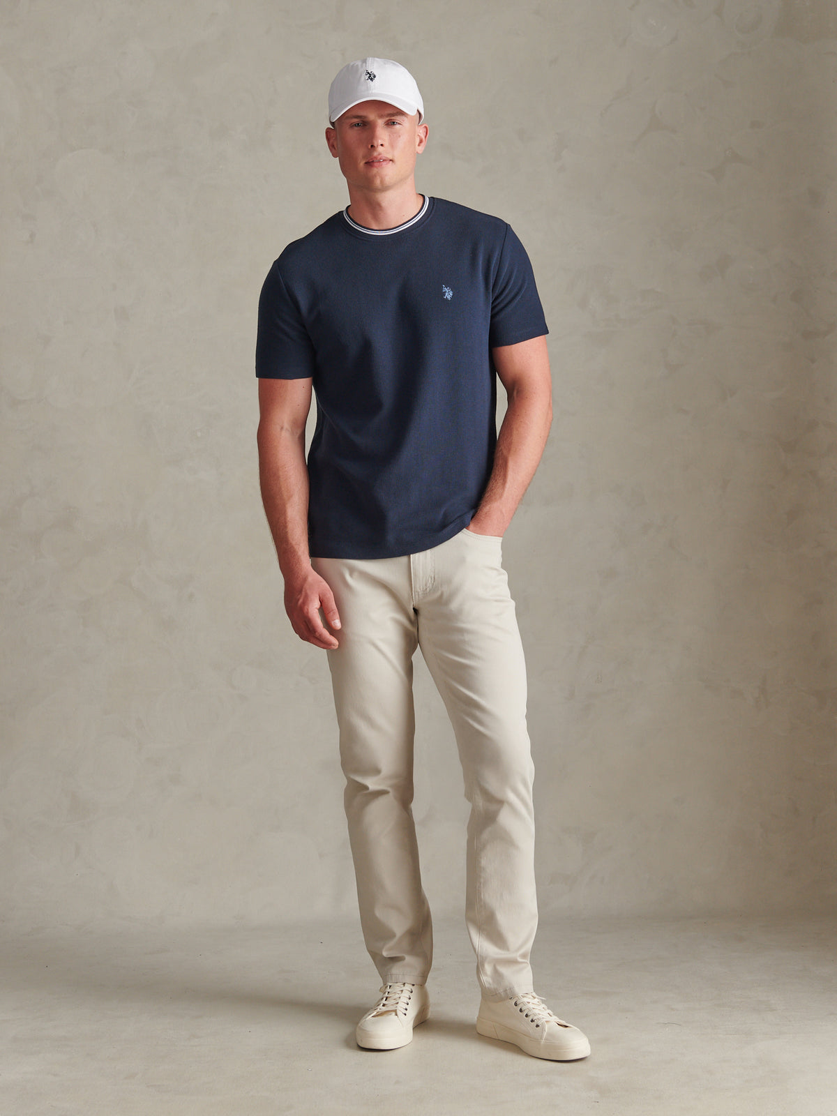 Mens Honeycomb Pique Tipped T-Shirt Dark Sapphire Navy / Moonlight Blue DHM