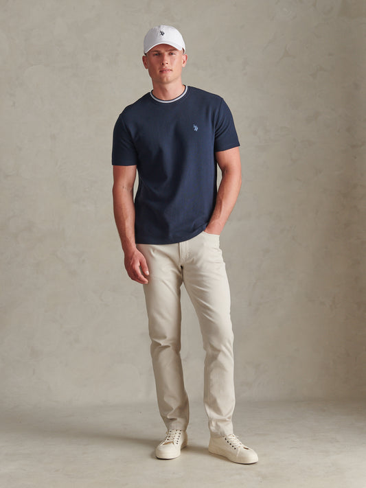 Mens Honeycomb Pique Tipped T-Shirt Dark Sapphire Navy / Moonlight Blue DHM