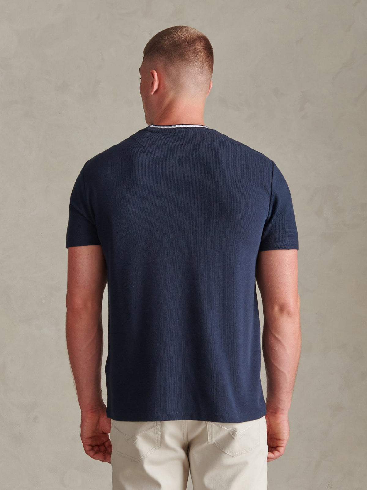 Mens Honeycomb Pique Tipped T-Shirt Dark Sapphire Navy / Moonlight Blue DHM