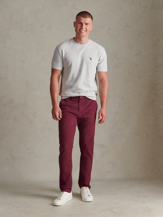 Mens Honeycomb Pique Tipped T-Shirt Light Grey Marl