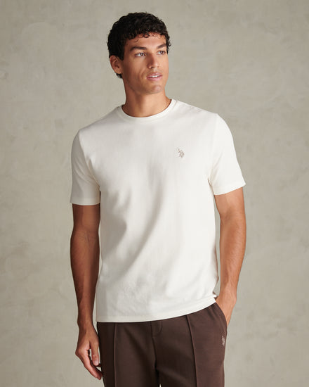 Mens Popcorn Texture Double Horsemen T-Shirt Whisper White