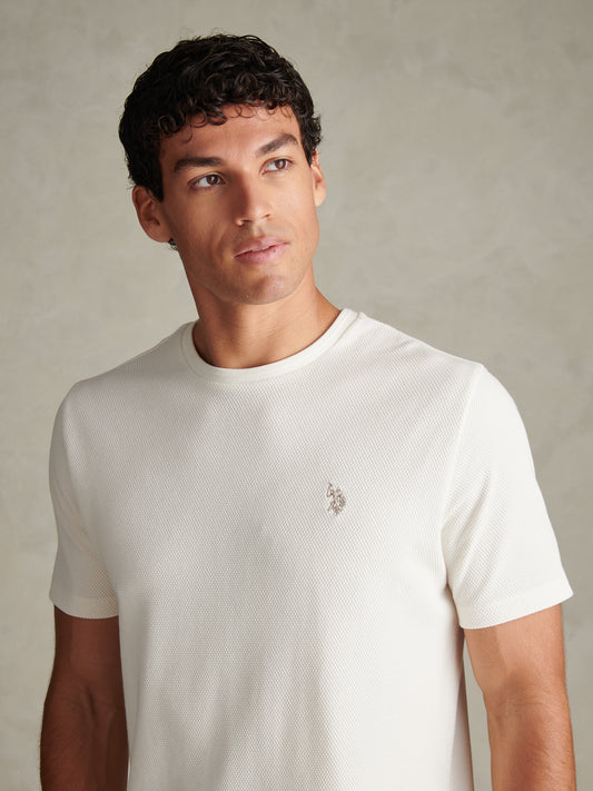 Mens Popcorn Texture Double Horsemen T-Shirt Whisper White