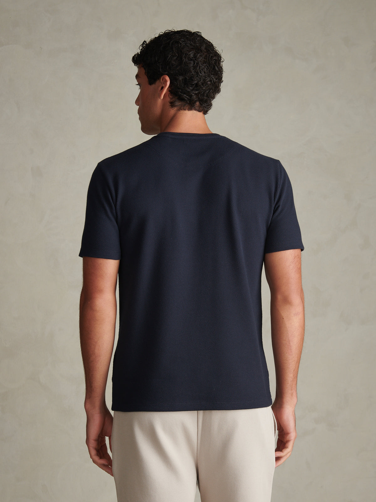 Mens Popcorn Texture Double Horsemen T-Shirt Dark Sapphire Navy / Moonlight Blue DHM