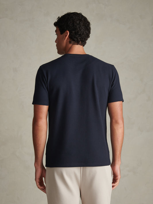 Mens Popcorn Texture Double Horsemen T-Shirt Dark Sapphire Navy / Moonlight Blue DHM