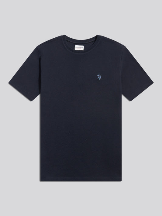 Mens Popcorn Texture Double Horsemen T-Shirt Dark Sapphire Navy / Moonlight Blue DHM