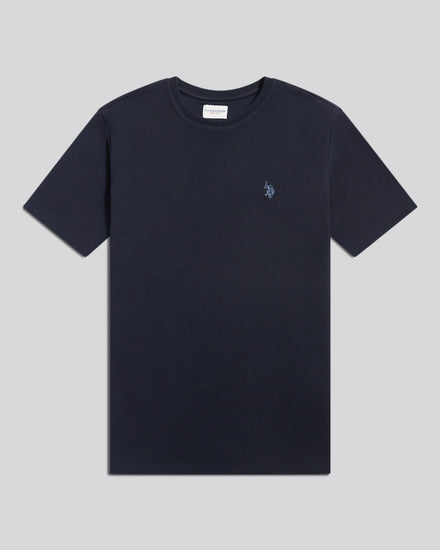 Mens Popcorn Texture Double Horsemen T-Shirt Dark Sapphire Navy / Moonlight Blue DHM
