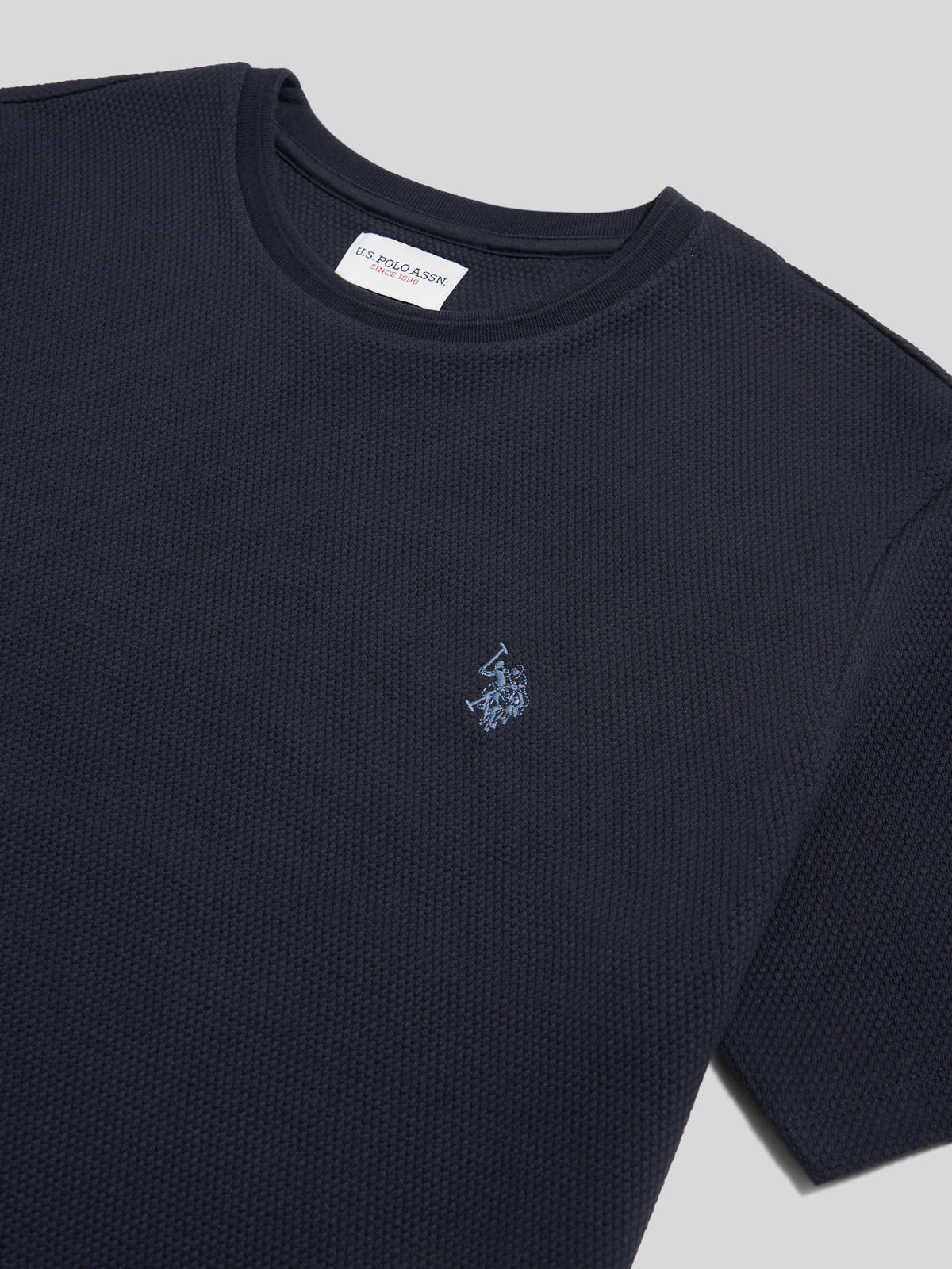 Mens Popcorn Texture Double Horsemen T-Shirt Dark Sapphire Navy / Moonlight Blue DHM