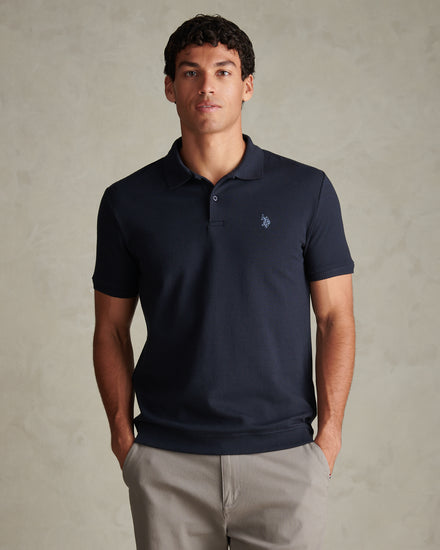 Mens Raised Horizontal Texture Pique Polo Shirt Dark Sapphire Navy / Moonlight Blue DHM