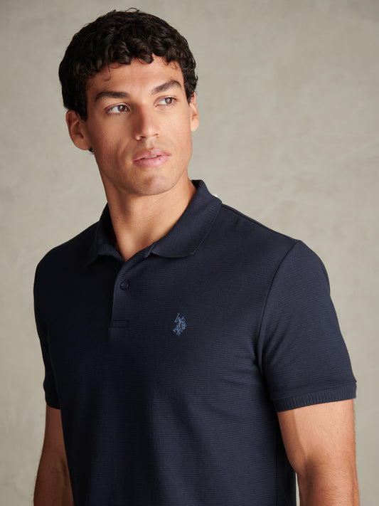 Mens Raised Horizontal Texture Pique Polo Shirt Dark Sapphire Navy / Moonlight Blue DHM
