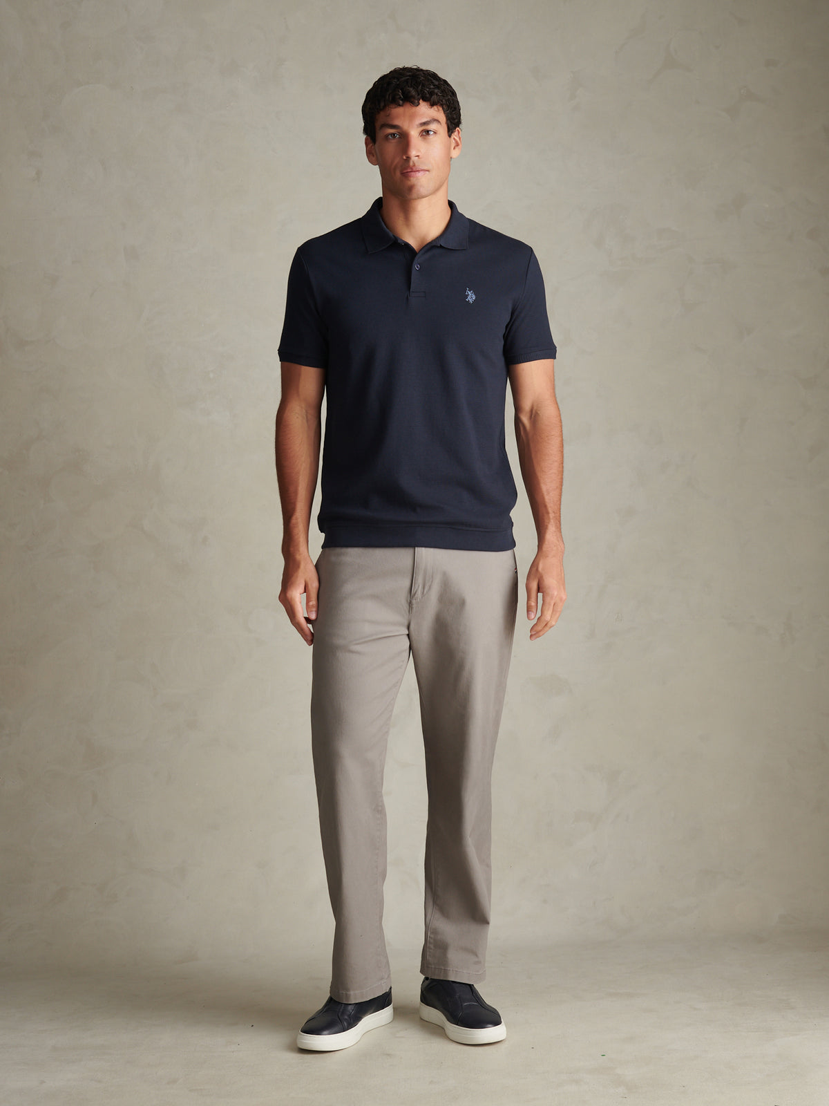 Mens Raised Horizontal Texture Pique Polo Shirt Dark Sapphire Navy / Moonlight Blue DHM