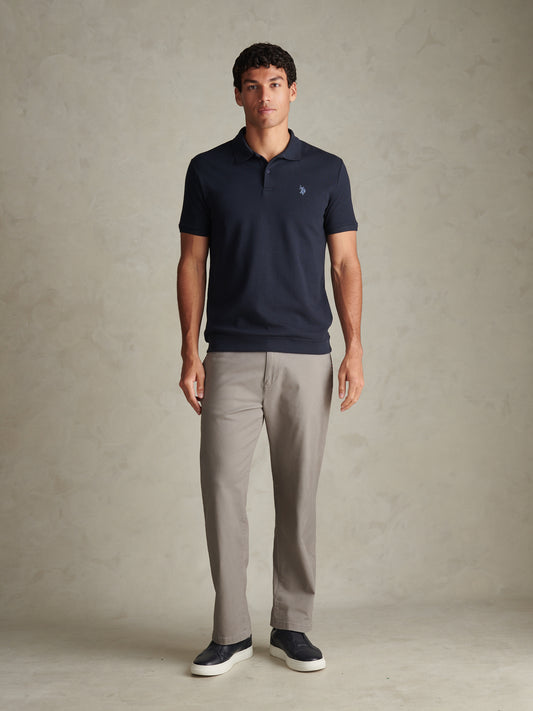 Mens Raised Horizontal Texture Pique Polo Shirt Dark Sapphire Navy / Moonlight Blue DHM