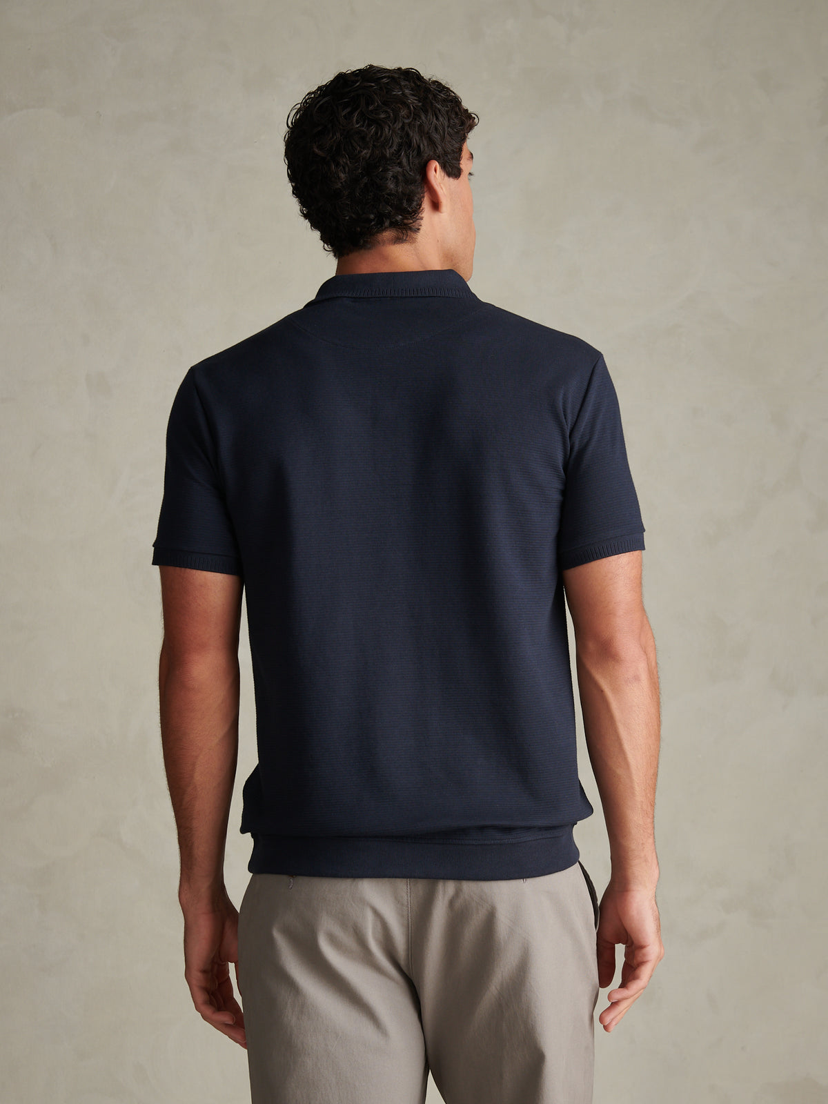 Mens Raised Horizontal Texture Pique Polo Shirt Dark Sapphire Navy / Moonlight Blue DHM