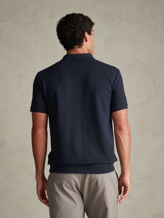 Mens Raised Horizontal Texture Pique Polo Shirt Dark Sapphire Navy / Moonlight Blue DHM