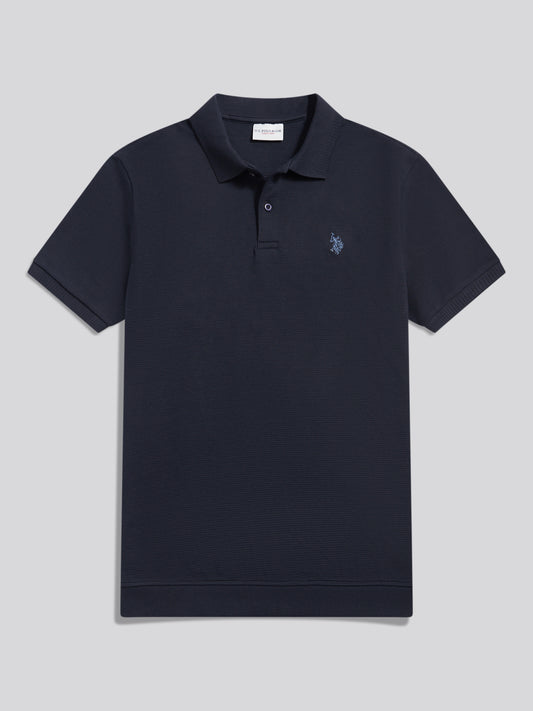 Mens Raised Horizontal Texture Pique Polo Shirt Dark Sapphire Navy / Moonlight Blue DHM