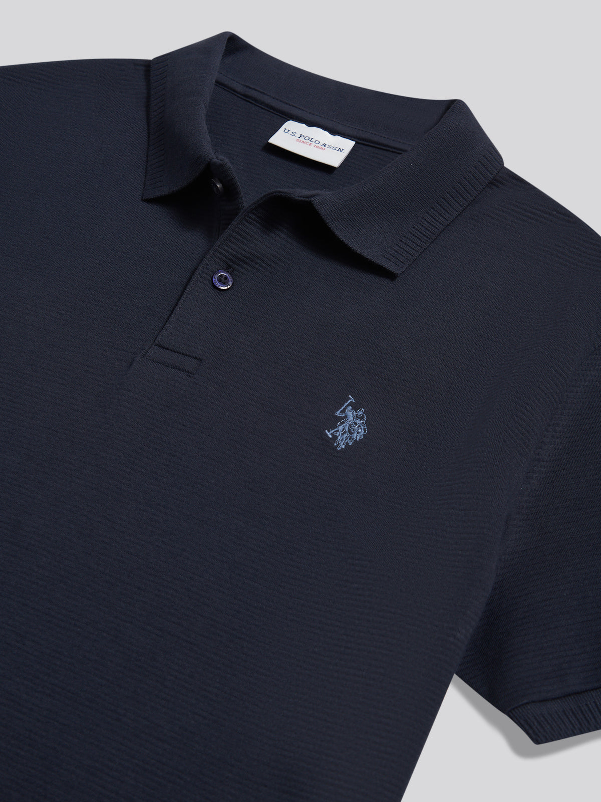 Mens Raised Horizontal Texture Pique Polo Shirt Dark Sapphire Navy / Moonlight Blue DHM