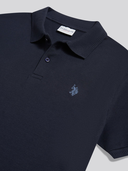 Mens Raised Horizontal Texture Pique Polo Shirt Dark Sapphire Navy / Moonlight Blue DHM