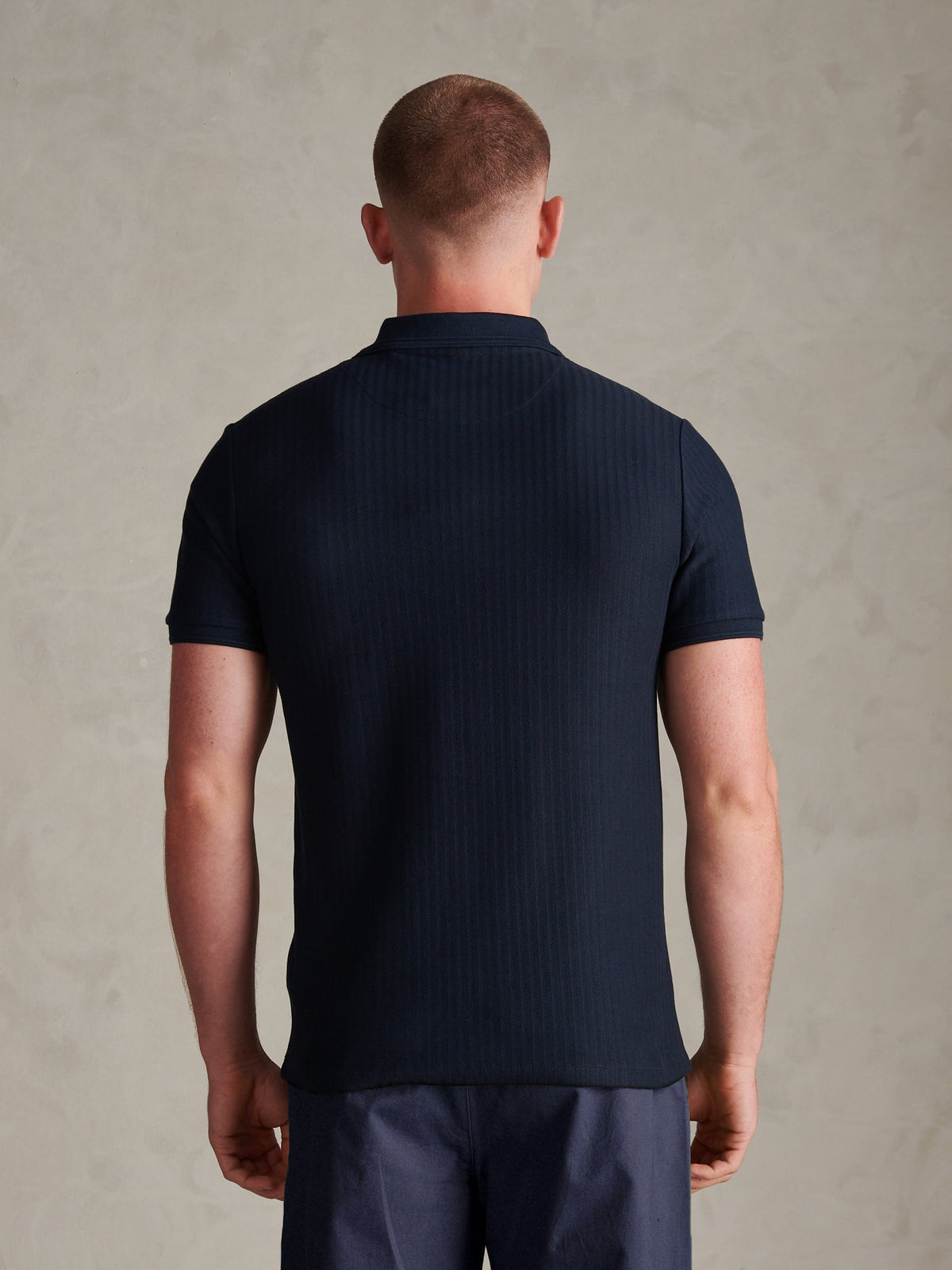 Mens Herringbone Texture Polo Shirt Dark Sapphire Navy / Moonlight Blue DHM