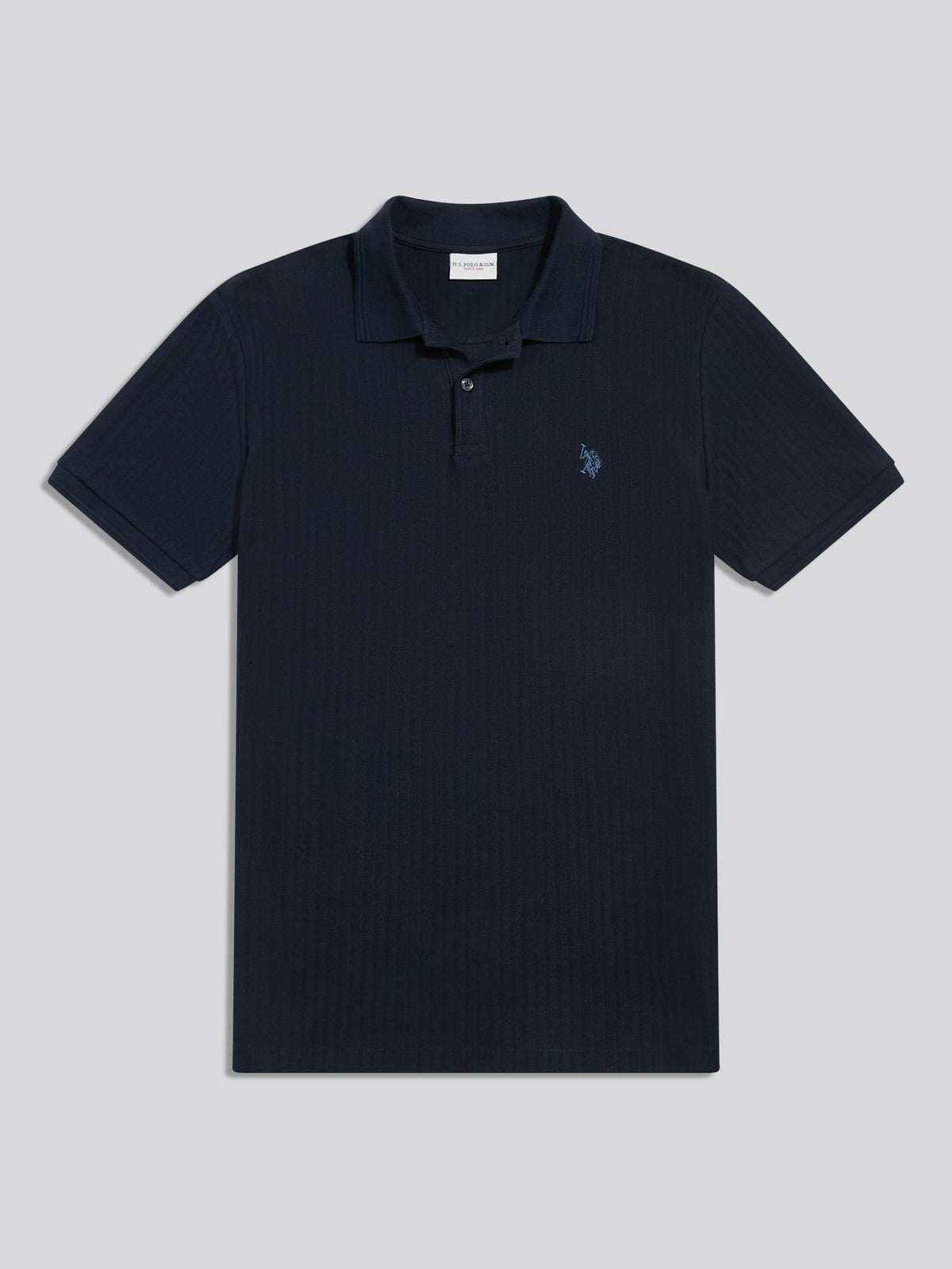 Mens Herringbone Texture Polo Shirt Dark Sapphire Navy / Moonlight Blue DHM