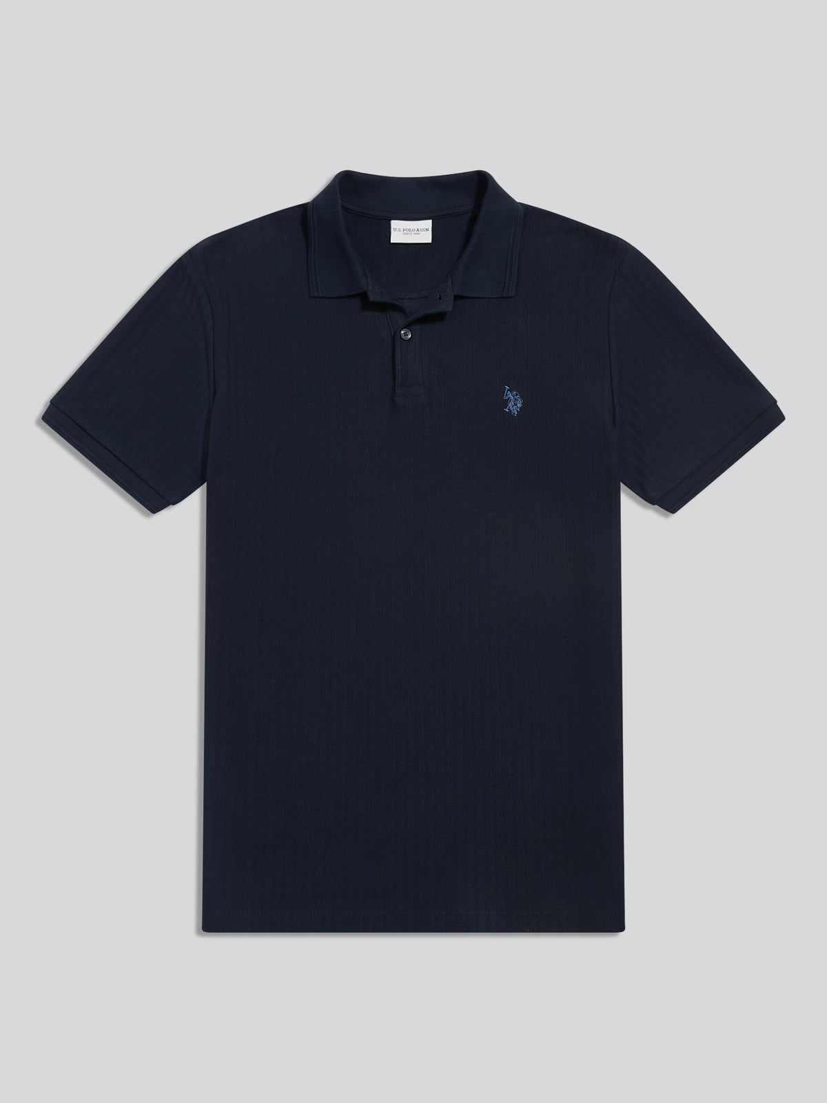 Mens Herringbone Texture Polo Shirt Dark Sapphire Navy / Moonlight Blue DHM