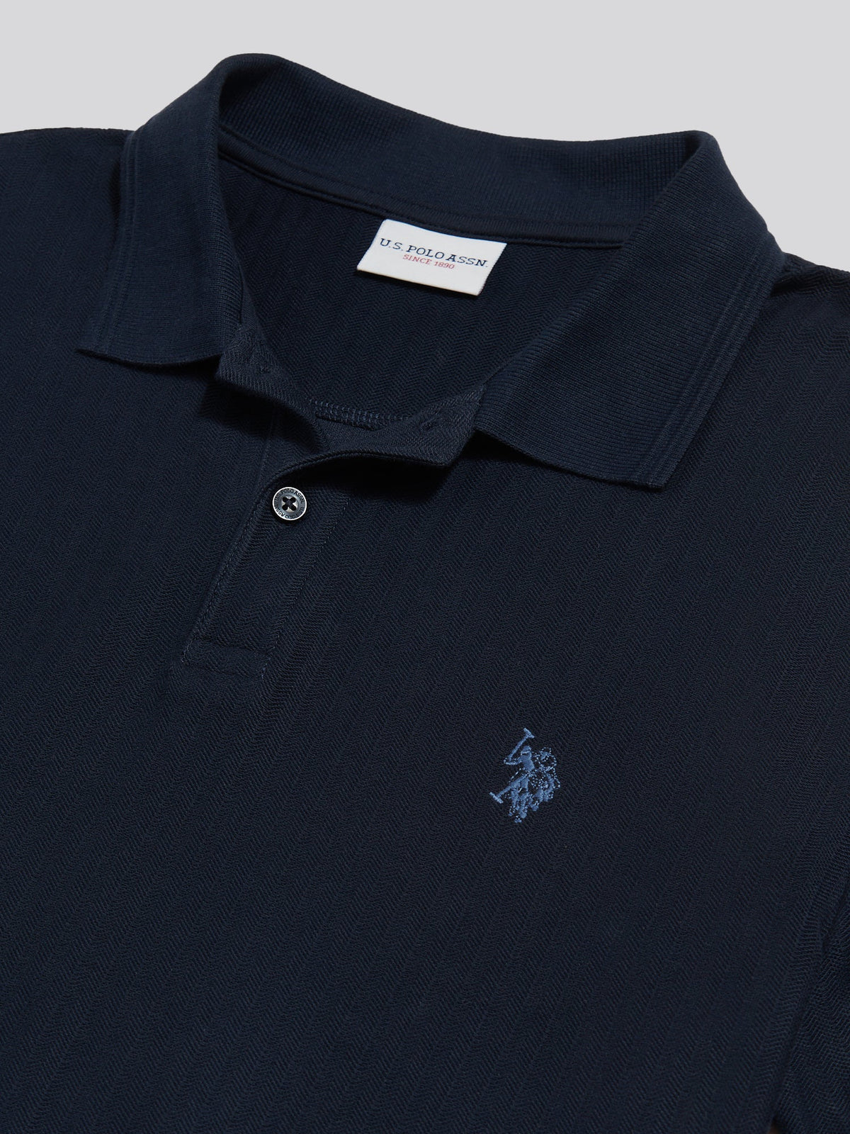 Mens Herringbone Texture Polo Shirt Dark Sapphire Navy / Moonlight Blue DHM